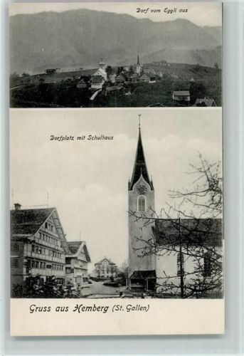 9633 Hemberg - Dorf vom Eggli aus Dorfplatz mit Schulhaus