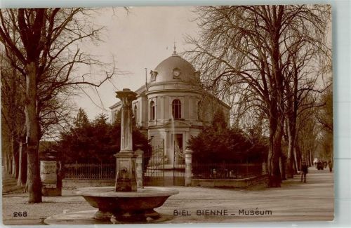 2500 Biel/Bienne 1915 Foto AK Museum Litfaßsäule Denkmal Brunnen Bahnpost Zug 2231