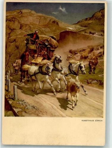 St Gotthard Künstlerkarte Postkutsche sign. R. Koller Gotthardpost