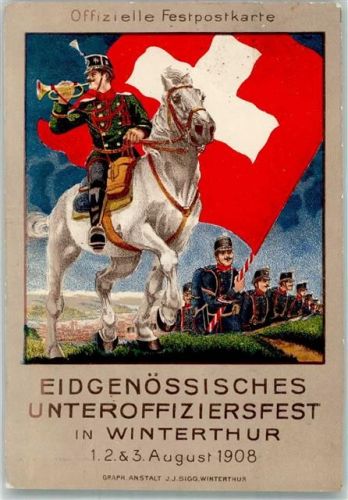8400 Winterthur 1908 Gebrauchsspuren eidgen. Unteroffziersfest 1908 Lithographie