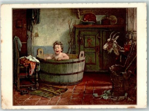 Besuch im Bade Ziege B. Vautier Bienfaisance Für die Schwerhörigen Motiv Schweiz Künstlerkarte