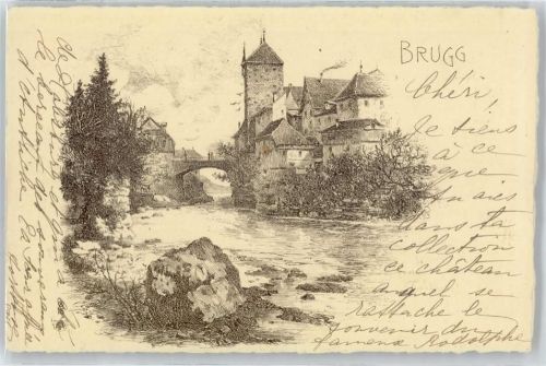 5200 Brugg AG Königsfelden - Künstlerkarte, Schwarzer Turm, Aarebrücke, Fluss