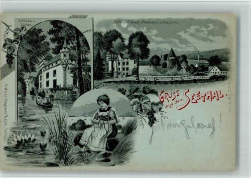 6032 Emmen 1903 BOAKC Lithographie/Mondschein Seetal Schloss Hallwyl Seerosen Verlag Künzli Nr 2081