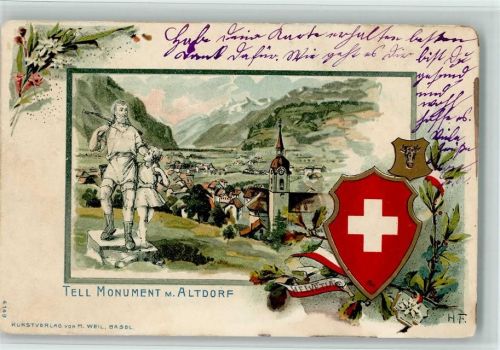 6460 Altdorf UR Gebrauchsspuren Tell Litho Künstlerkarte Wappen