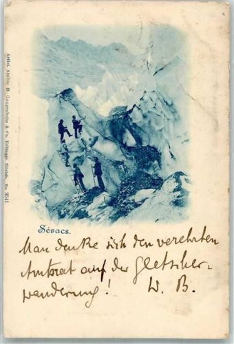 Bergsteiger Gletscher Seracs Motiv Schweiz 1900