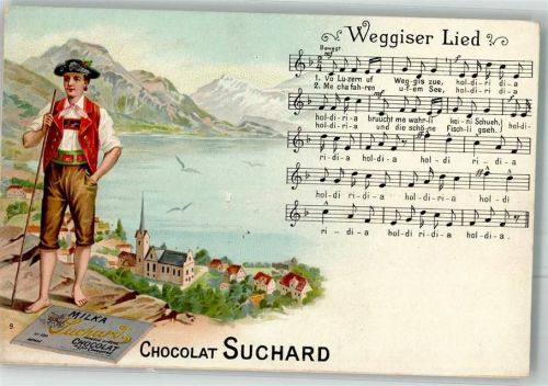 6353 Weggis Lithographie Tracht Weggiser Lied Werbung Chocolot Suchard