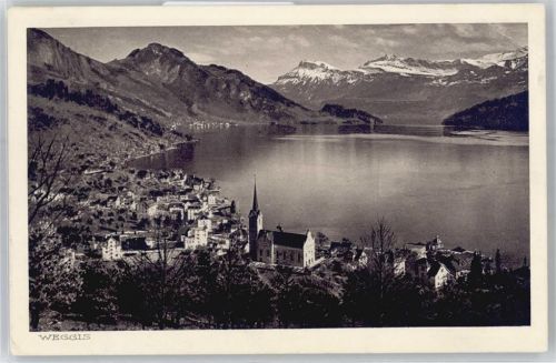 6353 Weggis - Kirche, Ortsansicht, Vierwaldstättersee, Alpenpanorama