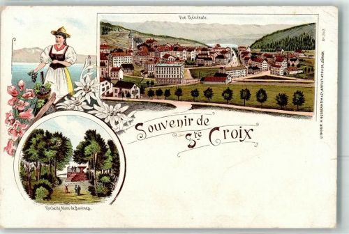 1450 Ste-Croix Gebrauchsspuren Tracht Denkmal Lithographie