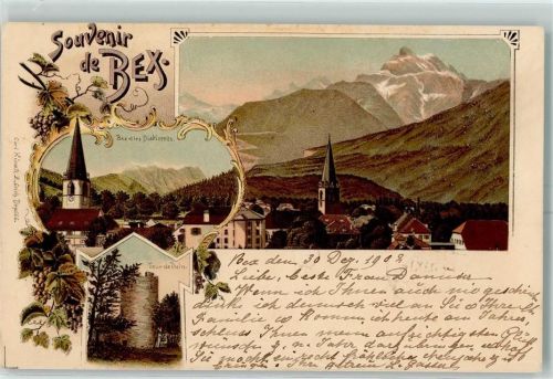 1880 Bex 1902 Lithographie Bex et les Diablerets Tour de Duin