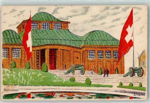 3000 Bern Berne Künstlerkarte Schweizer Landesausstellung Wehrwesen sign. A. Tieche Geschütz
