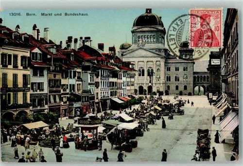 3000 Bern Berne - 1909 Markt und Bundeshaus Marktszene
