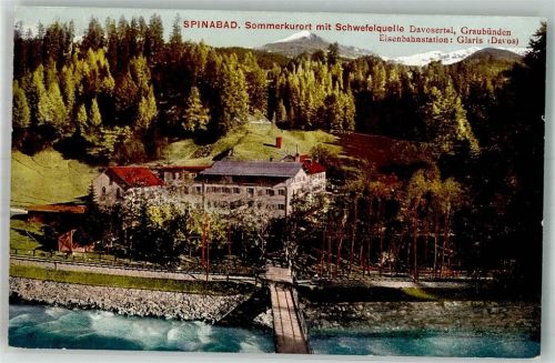 7277 Davos Glaris 1913 Foto AK Bahnpost Rhät. Bahn Zug 671 Spinabad Hotel Davosertal Graubünden