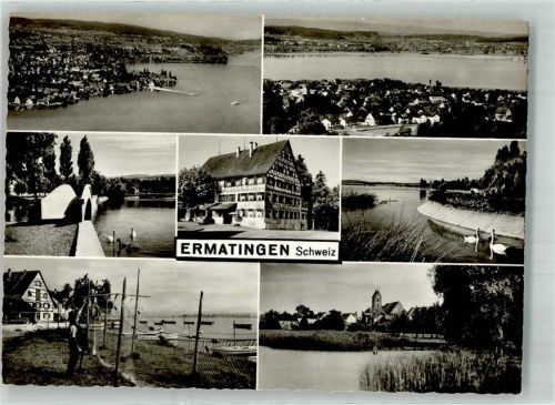 8272 Ermatingen Foto AK Hafen Fischer Kirche Hotel