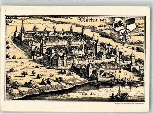 3280 Murten Morat Gebrauchsspuren Stich auf AK Merian 1476