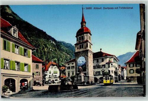 6460 Altdorf UR - Telldenkmal Dorfplatz Tram