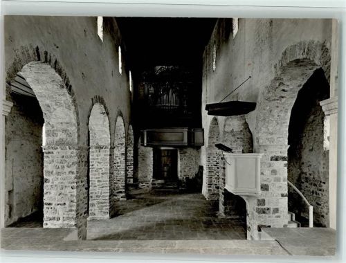 3700 Spiez - Frühromanische Kirche Innenansicht vom Hochchor gegen Westen empire Orgel von 1831