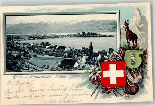 8640 Rapperswil SG Prägedruck Steinbock Wappen Lithographie
