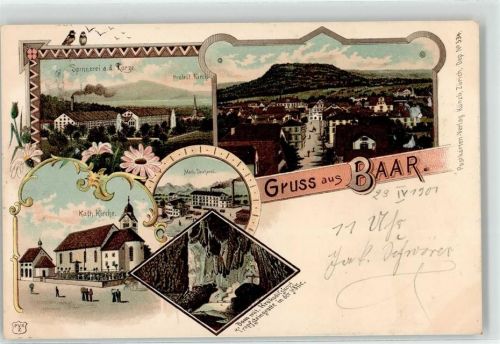 6340 Baar 1901 Lithographie Kath. Kirche Fabrik spinnerei