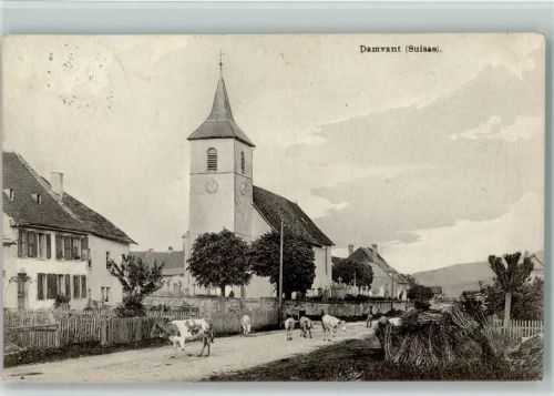2914 Damvant 1915 - Kirche Kühe