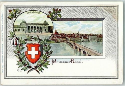 4000 Basel Bâle Lithographie Centralbahnhof Wappen