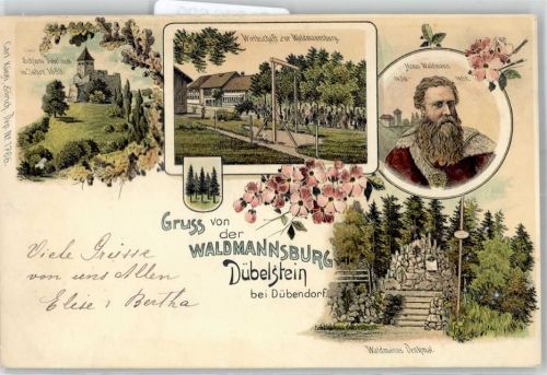8600 Dübendorf 1899 Lithographie Gasthaus Schloss Dübelstein Hans Waldmann