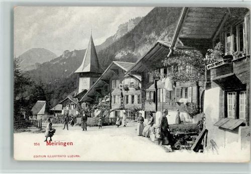 3860 Meiringen 1907 - Dorfszene Kirche