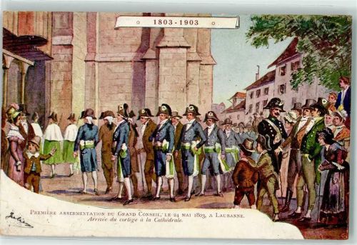 1000 Lausanne Losanna 1903 - Premiere Assermentation du Grand Conseil Arrivee du cortege a la Cathedrale