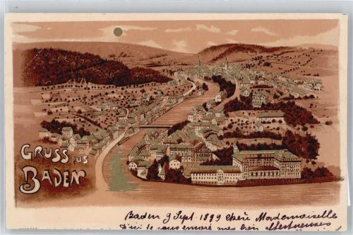 5400 Baden Lithographie vergoldet , Sonnen-AK , beschnitten