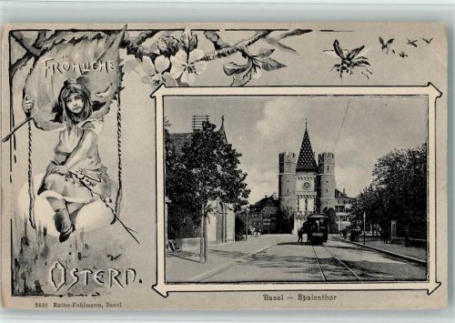4000 Basel Bâle - 1907 Spalentor Tram Ostergrüße Baumblüte