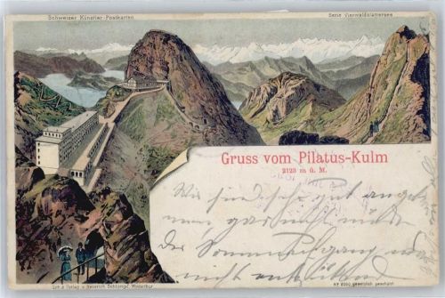 6010 Pilatus Kulm Lithographie / Künstlerkarte