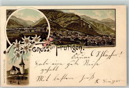3714 Frutigen Lithographie Kirche Edelweiss Verlag Künzli Nr 299