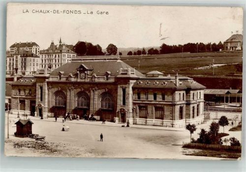 2300 La Chaux-de-Fonds Foto AK Bahnhof Feldpost Bataillon Nr. 45