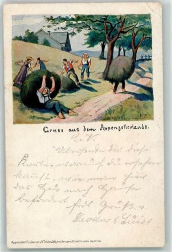 9050 Appenzell 1902 Gebrauchsspuren Bauern bei der Heuet