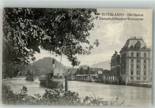 3800 Interlaken Foto AK Dampfschiffstation Brienzersee Ost-Station Hotel du Lac