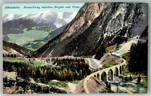 7482 Bergün Bravuogn Foto AK Eisenbahn Albulabahn