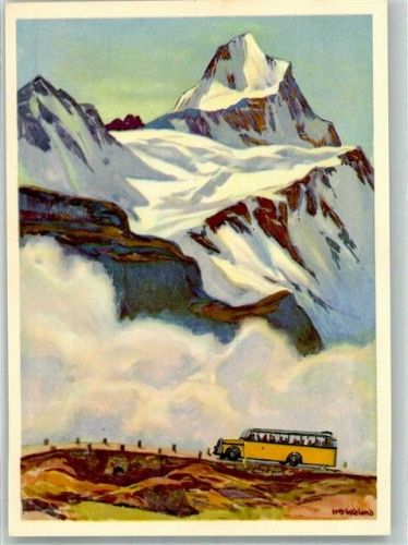sign. H.B. Wieland 1937 Alpenpost Postkutsche Schweiz Künstlerkarte