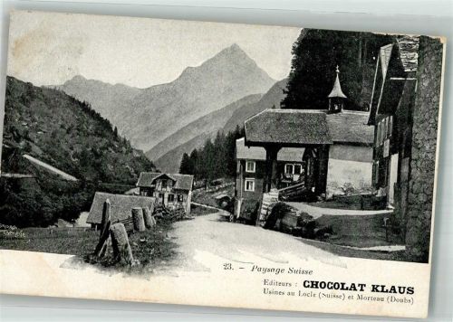 Schweizer Bergdorf mit Kapelle Klaus Schokolade 1906 Werbe AK