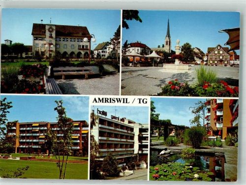 8580 Amriswil 1994 Foto AK Gemeindehaus Dorfplatz Krankenhaus Hotel Garni