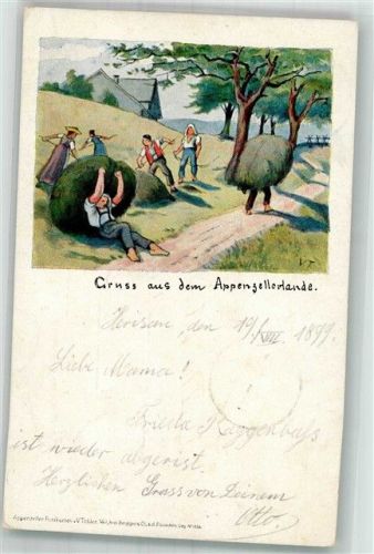 1899 Künstlerkarte Appenzellerlande Heuernte sign. V. Tobler