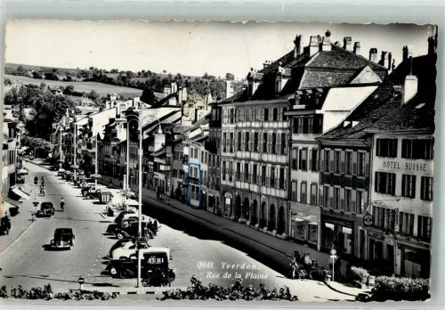 1400 Yverdon-les-Bains 1953 Foto AK Auto Hotel Suisse Rue de la Plaine