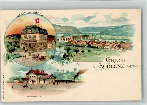 5322 Koblenz BOAKC Bahnhof Gasthaus Höchli Lithographie