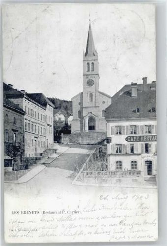 2416 Les Brenets - Blick zur Kirche, Café, Restaurant P. Cartier