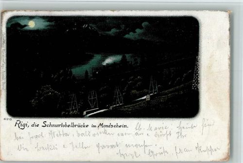 6410 Rigi Kulm 1909 Lithographie / Mondschein Gruss aus - Schnurtobelbrücke mit Mondschein, Verlag Gebr. Metz 6213 AK