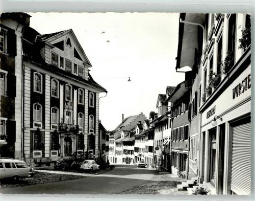 9220 Bischofszell 1971 Foto AK Straße VW Käfer Auto Geschäft