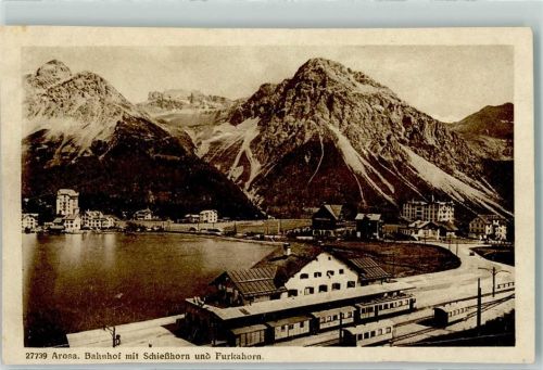 7050 Arosa - Bahnhof mit Schießhorn und Furkahorn