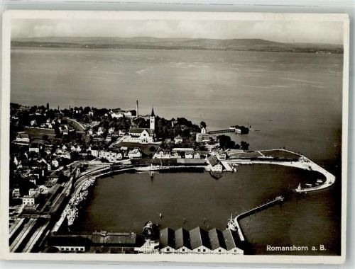 8590 Romanshorn 1934 Foto AK Fliegeraufnahme Hafen