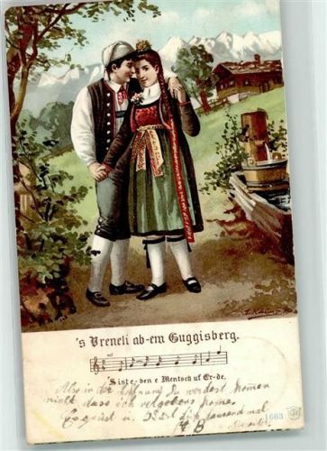 3158 Guggisberg 1905 Lieder AK Paar Tracht