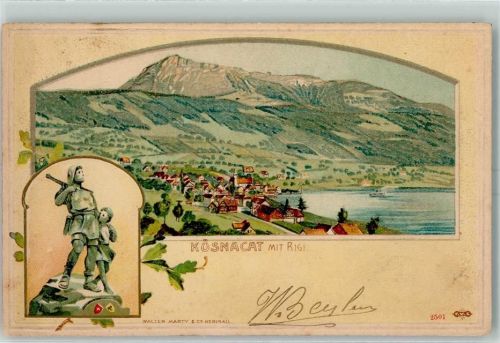 8700 Küsnacht ZH 1904 Prägedruck Tell-Denkmal Passepartout Lithographie