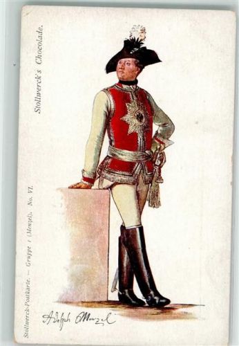 W4000 Düsseldorf sign. Menzel, Adolph Mitglied der Düsseldorfer Prinzengarde Werbe AK No. VI Stollwerck Schokolade Gebrauchsspuren