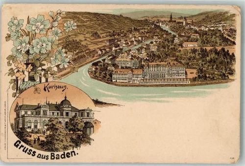 5400 Baden Gebrauchsspuren Kurhaus Lithographie